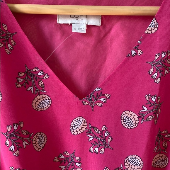 LOFT Vibrant Pink Floral V-Neck Dress - Picture 2 of 6